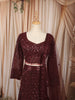 Rich Burgundy Floral Sequins and Beads Embroidered Design Net Mermaid Bridal Lehenga with Matching Dupatta