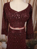 Rich Burgundy Floral Sequins and Beads Embroidered Design Net Mermaid Bridal Lehenga with Matching Dupatta