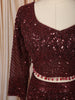 Rich Burgundy Floral Sequins and Beads Embroidered Design Net Mermaid Bridal Lehenga with Matching Dupatta