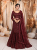 Rich Burgundy Floral Sequins and Beads Embroidered Design Net Mermaid Bridal Lehenga with Matching Dupatta