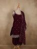 Rich Burgundy Floral Sequins and Beads Embroidered Design Satin Salwar Suit with Dupatta