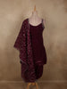 Rich Burgundy Floral Sequins and Beads Embroidered Design Satin Salwar Suit with Dupatta
