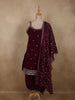 Rich Burgundy Floral Sequins and Beads Embroidered Design Satin Salwar Suit with Dupatta