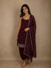 Rich Burgundy Floral Sequins and Beads Embroidered Design Satin Salwar Suit with Dupatta
