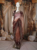 Rich Burgundy Floral Vine Stone Embellished Design Organza Party Wear Saree with Scalloped Border