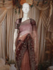 Rich Burgundy Floral Vine Stone Embellished Design Organza Party Wear Saree with Scalloped Border