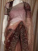 Rich Burgundy Floral Vine Stone Embellished Design Organza Party Wear Saree with Scalloped Border