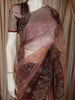 Rich Burgundy Floral Vine Stone Embellished Design Organza Party Wear Saree with Scalloped Border