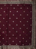 Deep Purple Floral Zari Embroidered Design Pure Tussar Party Wear Saree with Scalloped Border