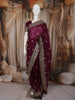 Deep Purple Floral Zari Embroidered Design Pure Tussar Party Wear Saree with Scalloped Border