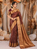 Rich Burgundy Floral Zari Woven Design Pure Kanchipuram Silk Saree with Broad Gold Zari Border
