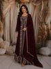 Rich Burgundy Floral sequins and Zardozi Embroidered Design Georgette Mastani  Gown with Dupatta
