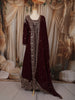 Rich Burgundy Floral sequins and Zardozi Embroidered Design Georgette Mastani  Gown with Dupatta