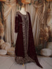 Rich Burgundy Floral sequins and Zardozi Embroidered Design Georgette Mastani  Gown with Dupatta