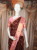 Rich Burgundy Geometric Checked Zari Woven Design Pure Kanchipuram Silk Saree with Contrast Zari Border