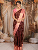 Rich Burgundy Geometric Checked Zari Woven Design Pure Kanchipuram Silk Saree with Contrast Zari Border