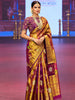 Rich Burgundy Gold Floral Zari Woven Design Pure Tissue Kanchipuram Silk Bridal Saree with Contrast Zari Border