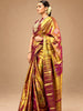 Rich Burgundy Gold Floral Zari Woven Design Pure Tissue Kanchipuram Silk Bridal Saree with Contrast Zari Border