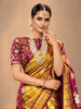 Rich Burgundy Gold Floral Zari Woven Design Pure Tissue Kanchipuram Silk Bridal Saree with Contrast Zari Border