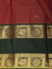 Rich Burgundy Mini Checked and Butta Zari Woven Design Pure Kanchipuram Silk Saree with Contrast  Double Zari Border