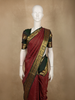 Rich Burgundy Mini Checked and Butta Zari Woven Design Pure Kanchipuram Silk Saree with Contrast  Double Zari Border