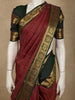 Rich Burgundy Mini Checked and Butta Zari Woven Design Pure Kanchipuram Silk Saree with Contrast  Double Zari Border