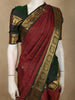 Rich Burgundy Mini Checked and Butta Zari Woven Design Pure Kanchipuram Silk Saree with Contrast  Double Zari Border