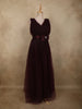 Rich Burgundy Pleated Design with Bow Embellishment Net Party Wear Gown