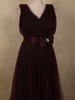 Rich Burgundy Pleated Design with Bow Embellishment Net Party Wear Gown