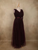 Rich Burgundy Pleated Design with Bow Embellishment Net Party Wear Gown