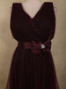 Rich Burgundy Pleated Design with Bow Embellishment Net Party Wear Gown
