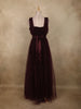 Rich Burgundy Pleated Design with Bow Embellishment Net Party Wear Gown