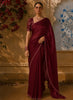 Rich Burgundy Sequins Embroidered Design Pure Tussar Party Wear Saree with Scalloped Border
