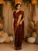 Rich Burgundy Striped  Butta Zari Woven Design Pure Kanchipuram Silk Saree with Zari Border