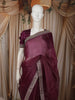 Rich Burgundy Striped Zari Woven Design Pure Organza Fancy Saree with Sequins Border
