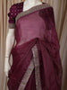 Rich Burgundy Striped Zari Woven Design Pure Organza Fancy Saree with Sequins Border