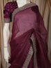Rich Burgundy Striped Zari Woven Design Pure Organza Fancy Saree with Sequins Border