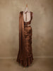 Rich Chocolate Brown Floral Sequins and Beads Embroidered Design Space Silk Lehenga with Drapped Dupatta