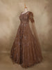 Rich Cocoa Brown Heavy Sequins and Beads Embroidered Design Net Party Wear Gown