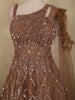 Rich Cocoa Brown Heavy Sequins and Beads Embroidered Design Net Party Wear Gown