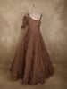 Rich Cocoa Brown Heavy Sequins and Beads Embroidered Design Net Party Wear Gown