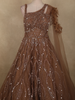 Rich Cocoa Brown Heavy Sequins and Beads Embroidered Design Net Party Wear Gown
