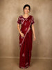 Rich Crimson Red Floral Beads Embroidered Design Organza Designer Saree with Matching Blouse