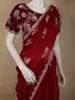 Rich Crimson Red Floral Beads Embroidered Design Organza Designer Saree with Matching Blouse