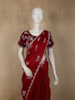 Rich Crimson Red Floral Beads Embroidered Design Organza Designer Saree with Matching Blouse