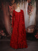 Rich Crimson Red Floral Sequins and Thread Embroidered Design Net Mastani Lehenga with Dupatta