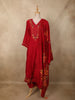 Rich Crimson Red Floral Thread and Sequins Embroidered Design Cotton Anarkali Salwar Suit