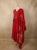 Rich Crimson Red Floral Thread and Sequins Embroidered Design Cotton Anarkali Salwar Suit