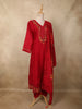 Rich Crimson Red Floral Thread and Sequins Embroidered Design Cotton Anarkali Salwar Suit