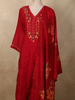 Rich Crimson Red Floral Thread and Sequins Embroidered Design Cotton Anarkali Salwar Suit
